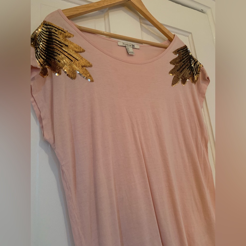 Pink tee with sequin shoulders